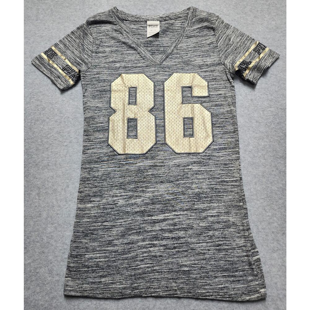 PINK Victoria’s Secret 86 Varsity Tee Gray Gold Short Sleeve XS